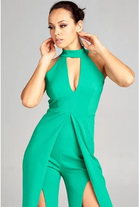 Sleeveless Green Split Leg Jumpsuit