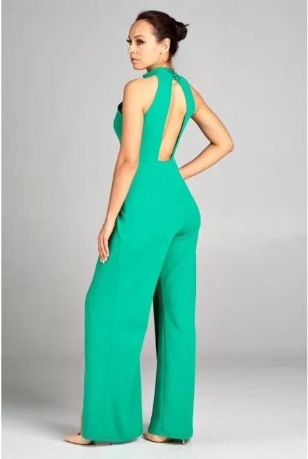 Sleeveless Green Split Leg Jumpsuit