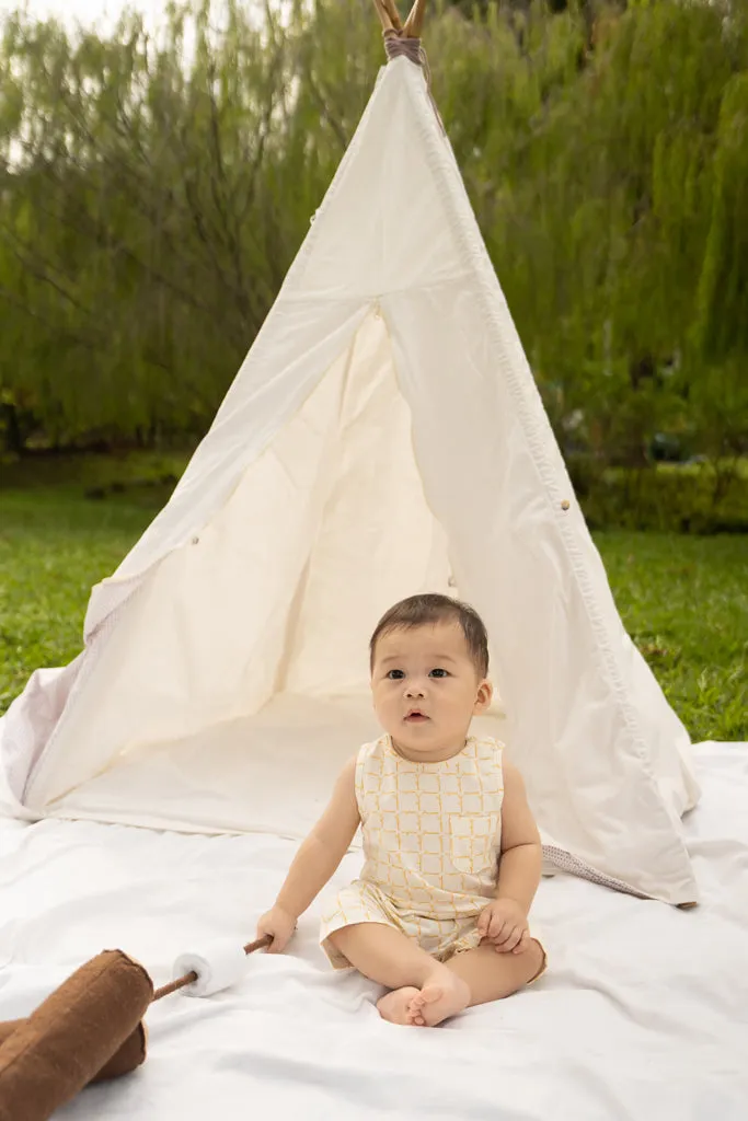 Sleeveless Romper - Cream Bamboo Tiles