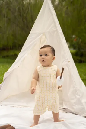 Sleeveless Romper - Cream Bamboo Tiles