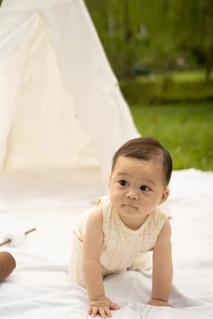 Sleeveless Romper - Cream Bamboo Tiles