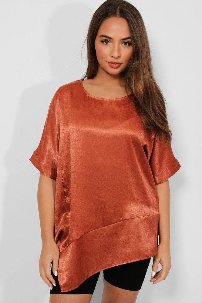 Terracotta Satin Asymmetric Top