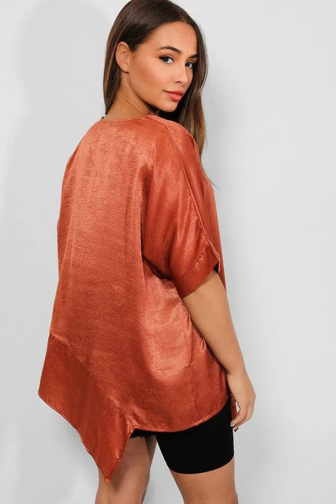 Terracotta Satin Asymmetric Top