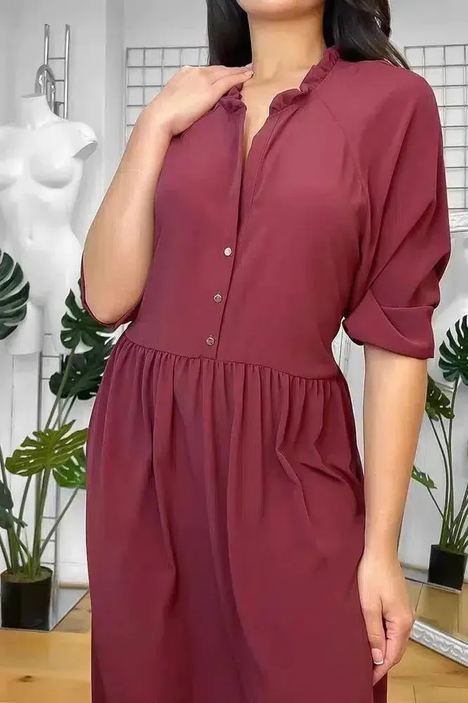 V-Neck Buttoned Midaxi Dress