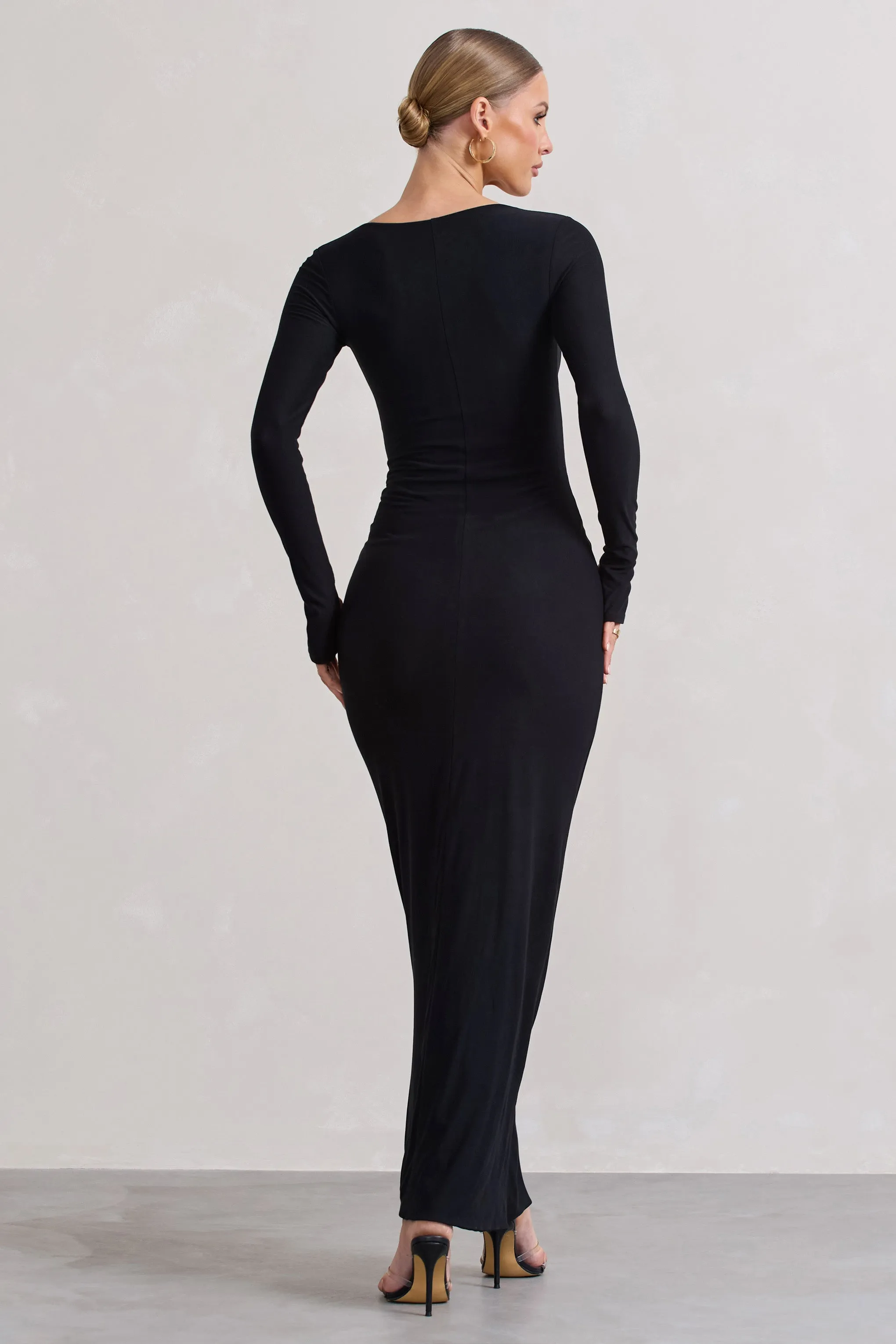 Viva | Black Square-Neck Long-Sleeve Maxi Dress