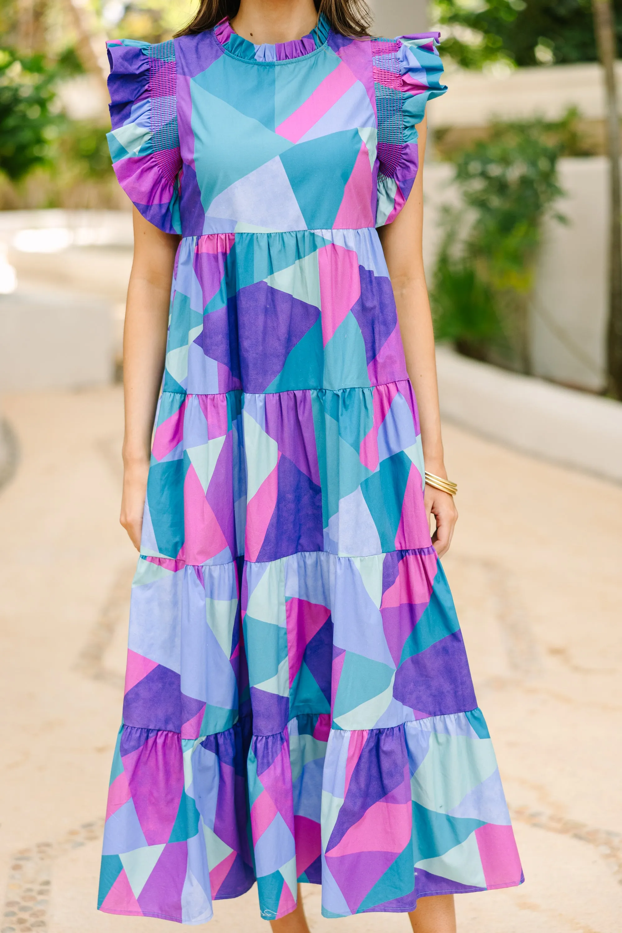 Whatever It Takes Blue Abstract Midi Dress