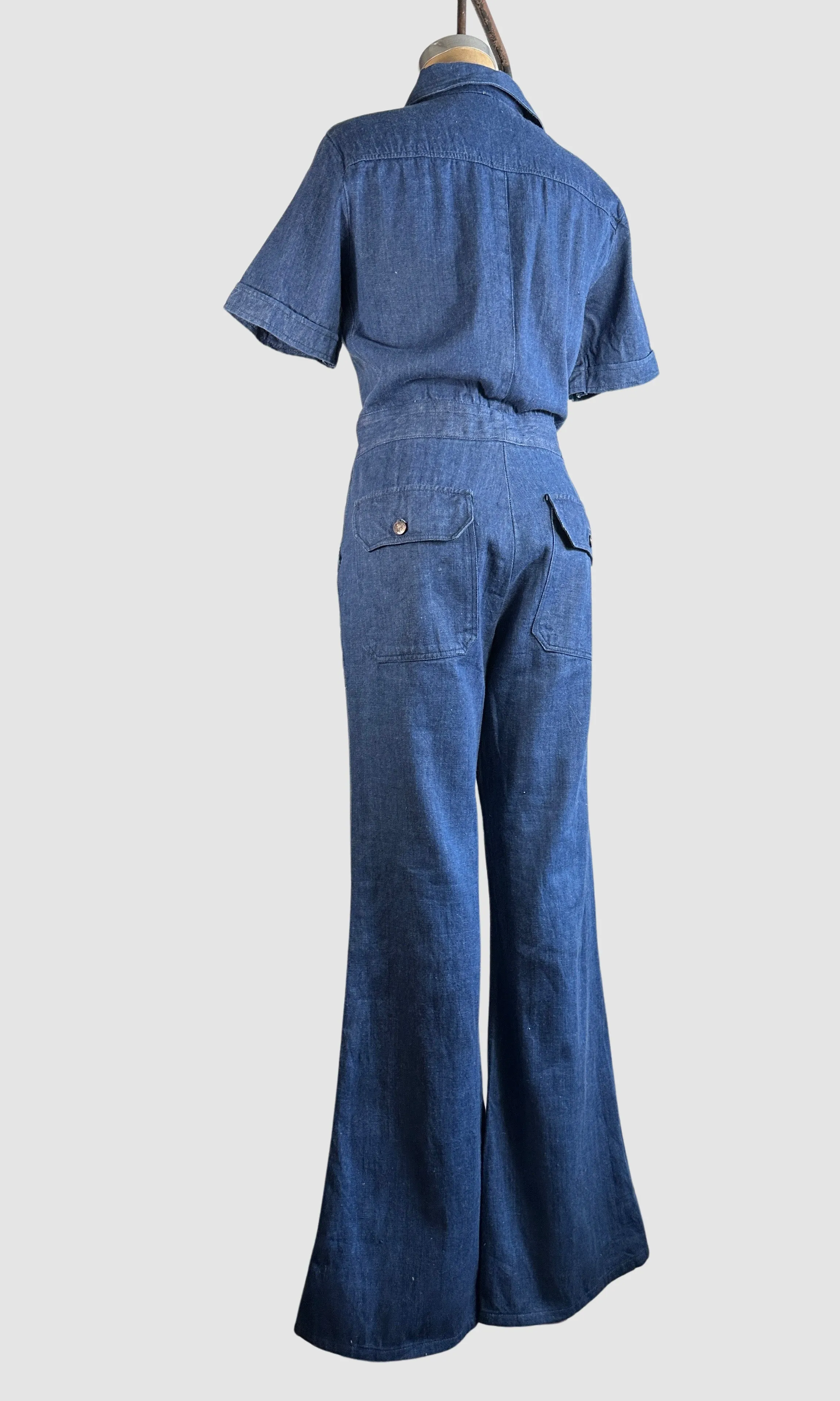 WILD OATS 70s Denim Jumpsuit with Flared Pants  Medium