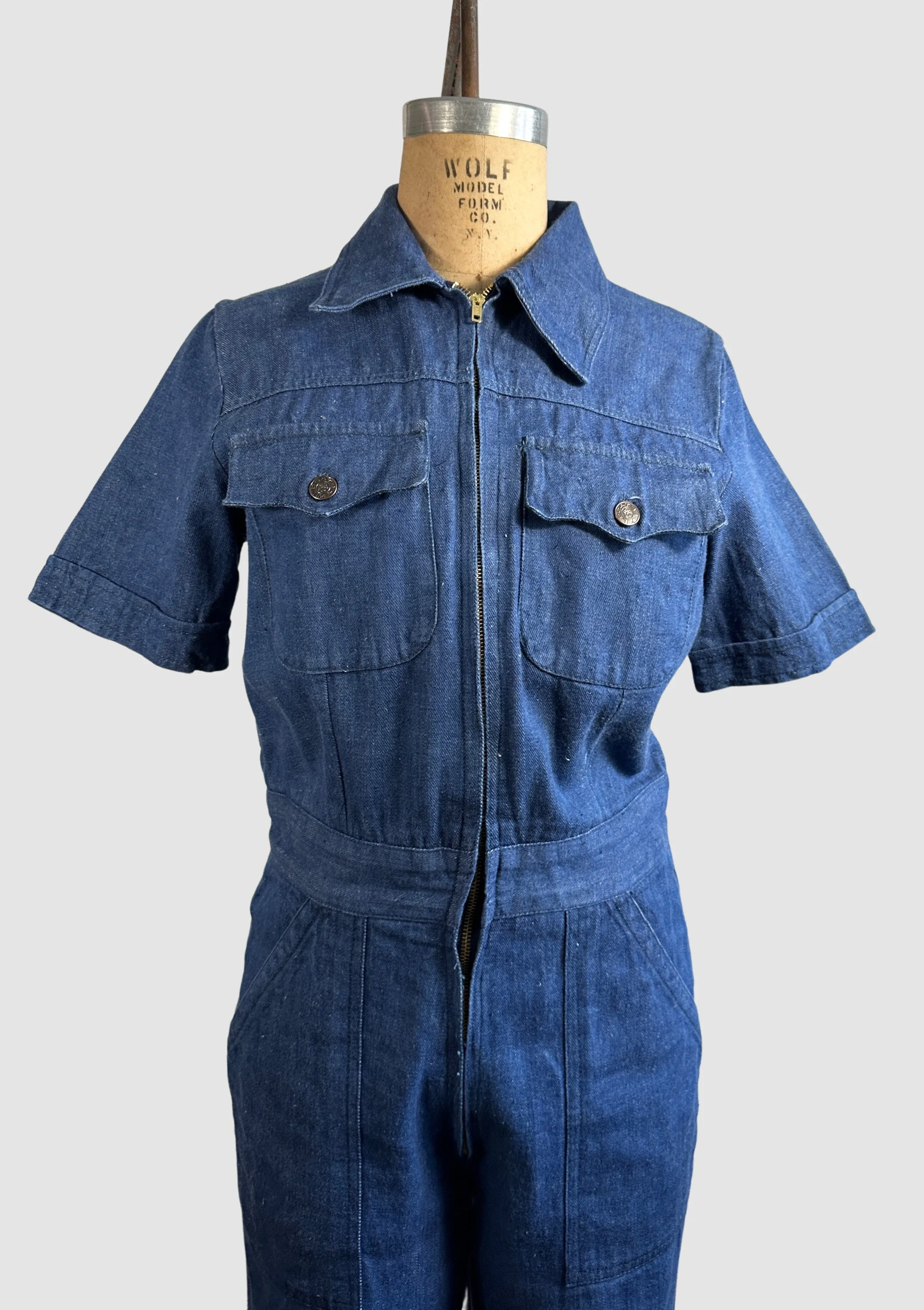 WILD OATS 70s Denim Jumpsuit with Flared Pants  Medium