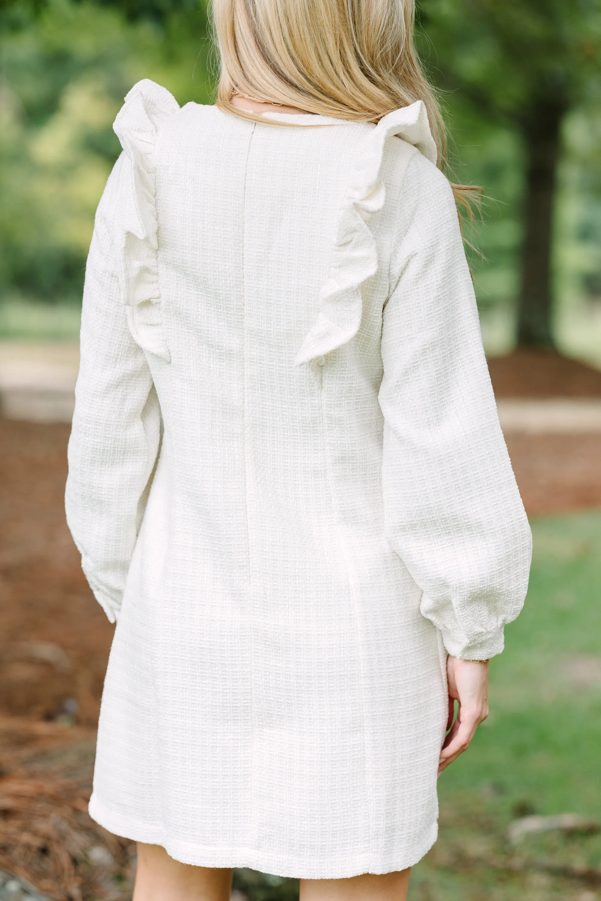 You're The One Ivory White Tweed Dress