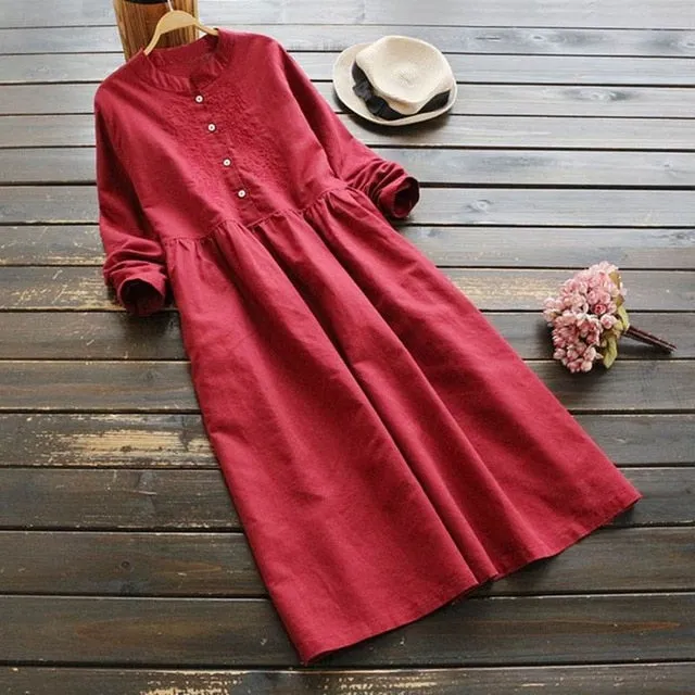 ZANZEA Spring Women Casual Long Sleeve Vintage Embroidery Cotton