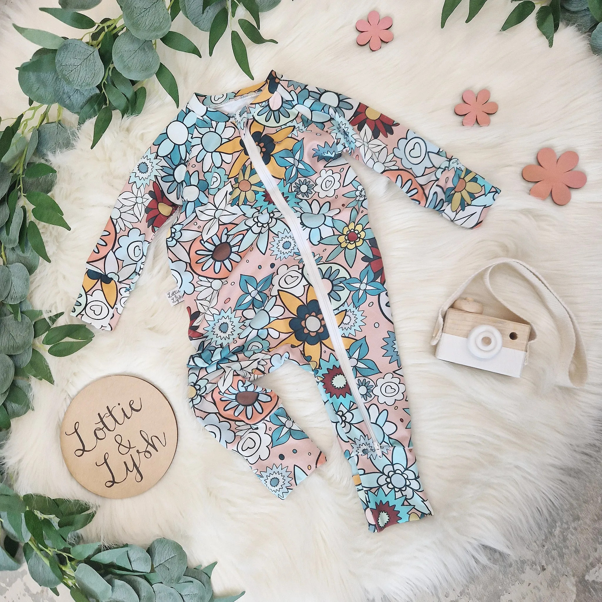 Zipped Sleepsuit | Retro Floral Brights