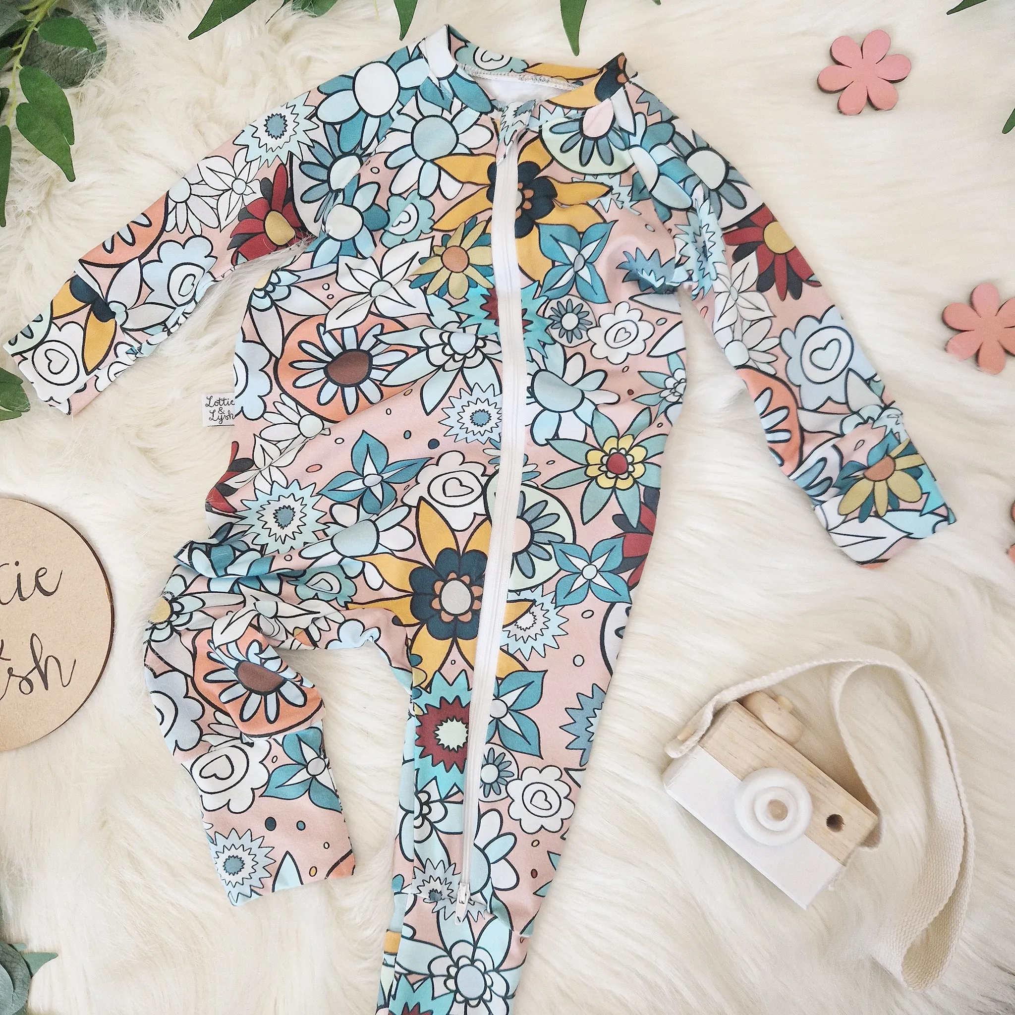 Zipped Sleepsuit | Retro Floral Brights